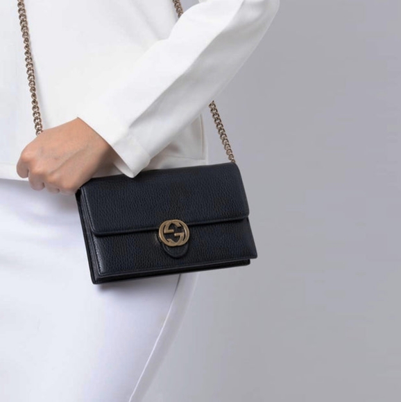Authentic Gucci Interlocking G Bag Chain Wallet Crossbody + BOX - Picture 14 of 15